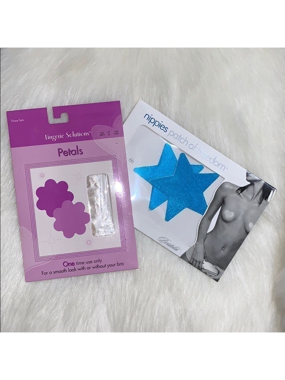 TAN BEIGE NUDE PETALS AND NIPPIES BLUE STAR NIPPLE COVERS STICKERS PASTIES BLING